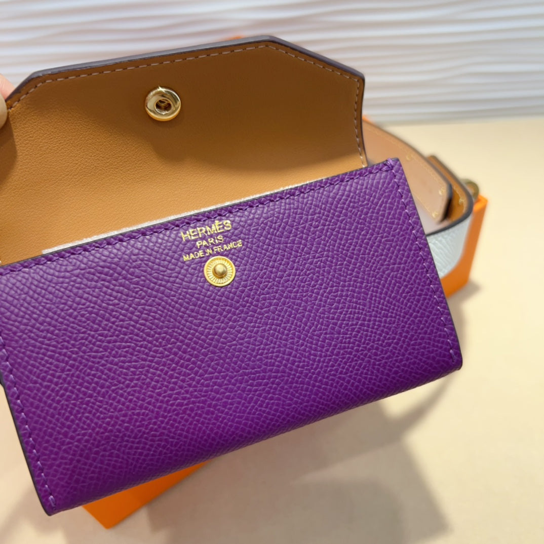 HM KELLY VIOLET PURPLE POCKET 18MM BELT WHITE LEATHER GOLD HARDWARE - 30