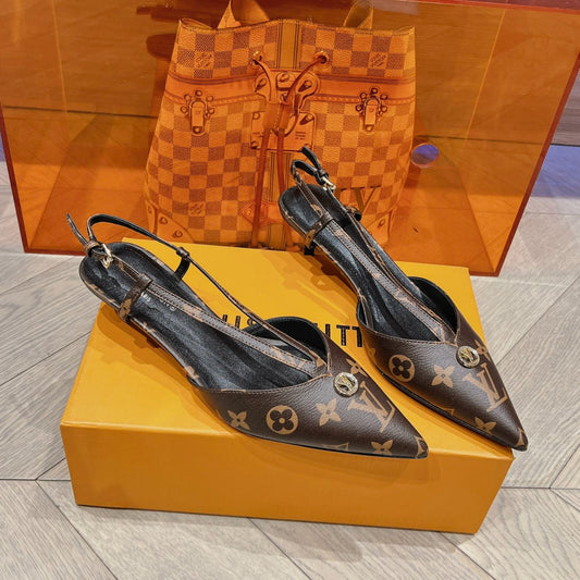 LV LOW HEEL SLINGBACK MONOGRAM CANVAS - 34
