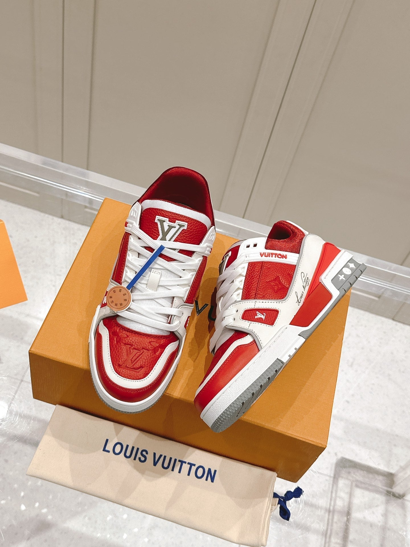 LV TRAINER SNEAKER IN SARI RED GRAINED CALFSKIN - 35