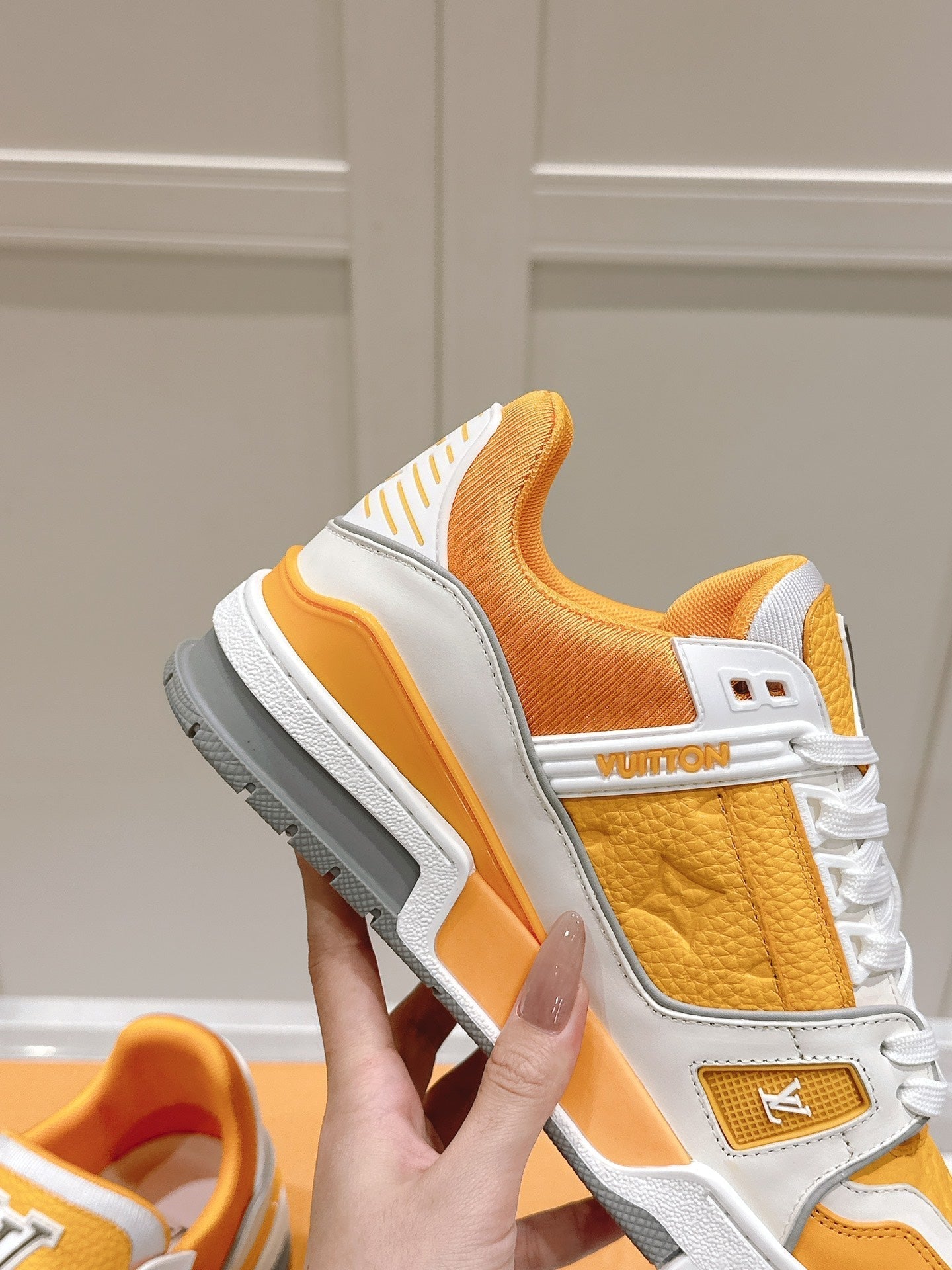 LV TRAINER SNEAKER IN SAFFRAN YELLOW GRAINED CALFSKIN - 35