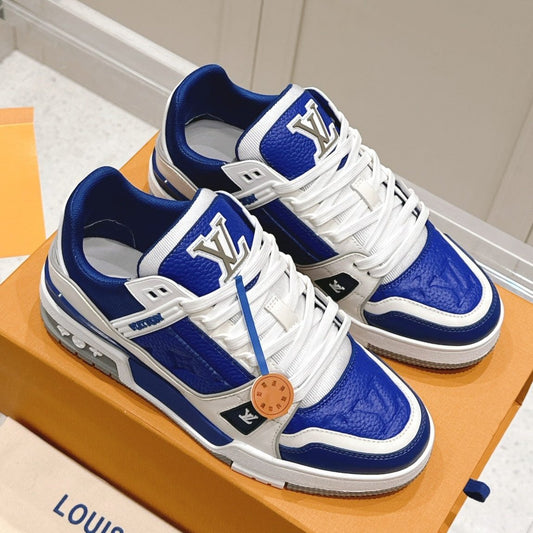 LV TRAINER SNEAKER IN GASTON BLUE GRAINED CALFSKIN - 35
