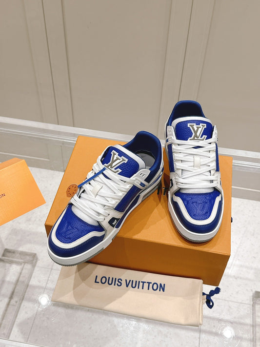 Кросівки LV TRAINER зі шкіри теляти з тисненням у кольорі GASTON BLUE - 35