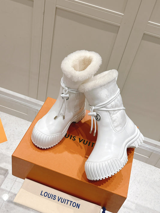 RUBY FLAT ANKLE BOOT IN WHITE CALFSKIN AND MONOGRAM NYLON - 35
