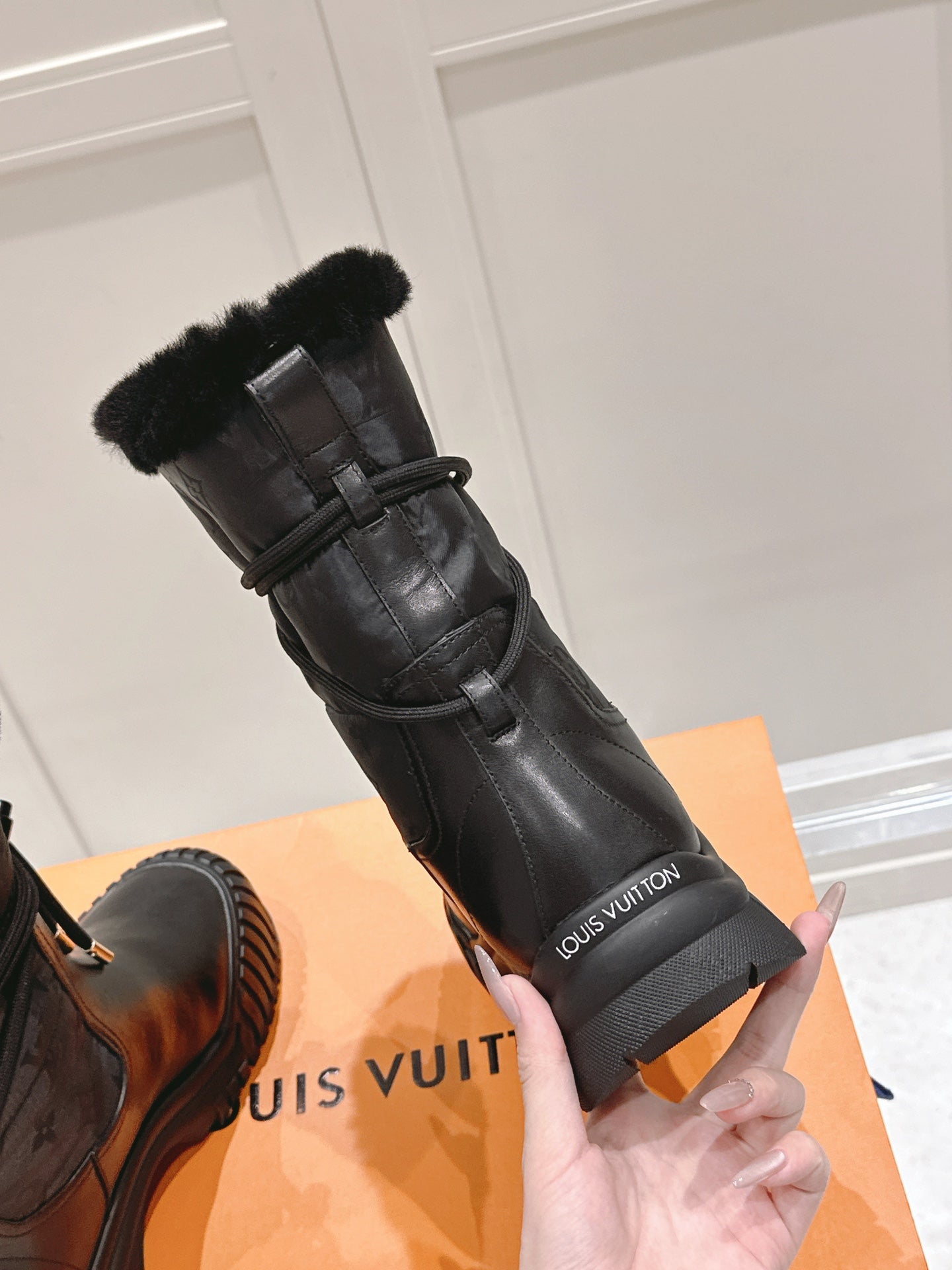 RUBY FLAT ANKLE BOOT IN BLACK CALFSKIN AND MONOGRAM NYLON - 35