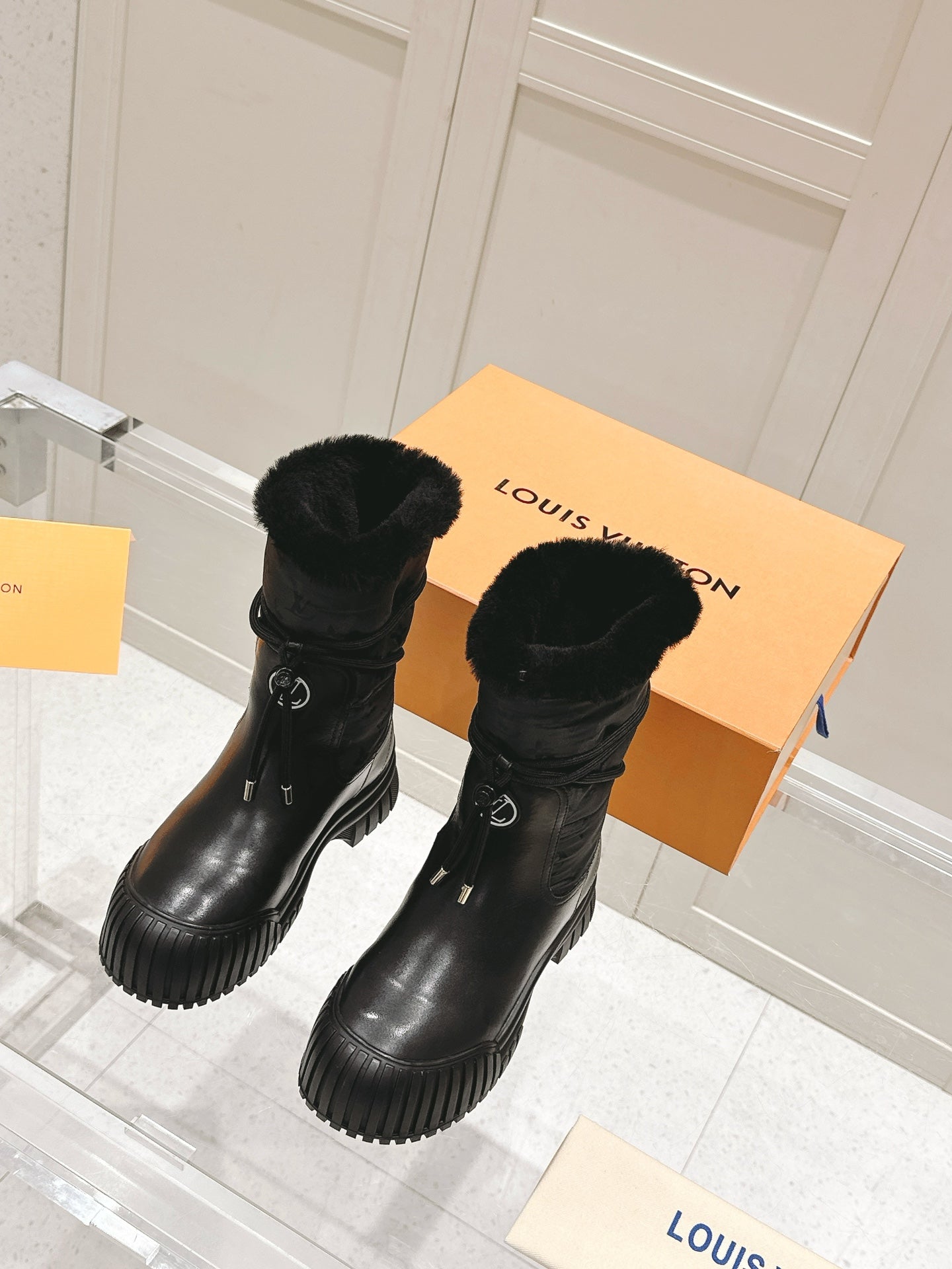 RUBY FLAT ANKLE BOOT IN BLACK CALFSKIN AND MONOGRAM NYLON - 35