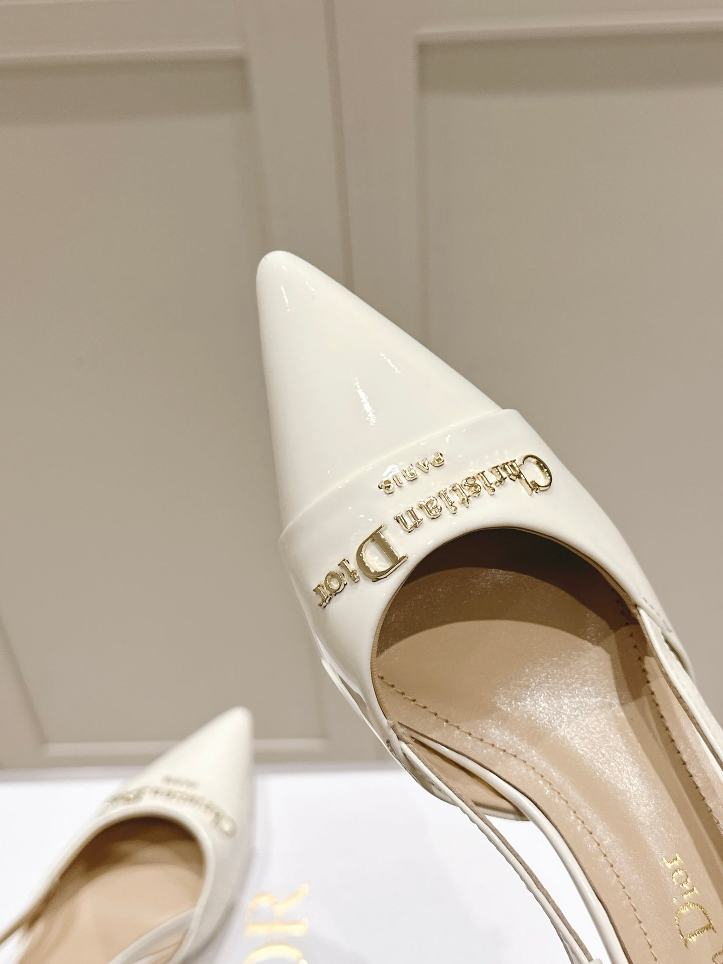 MY DD 25S SLINGBACK PUMP 50MM IN WHITE GLOSSY CALFSKIN - 34