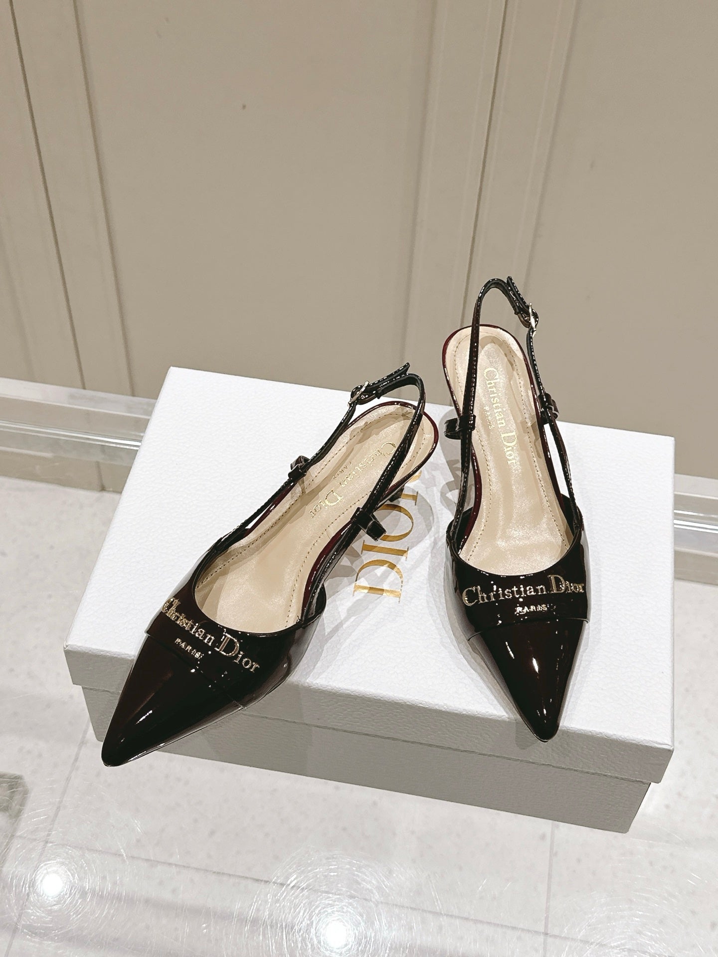 MY DD 25S SLINGBACK PUMP 50MM IN BURGUNDY RED GLOSSY CALFSKIN - 34