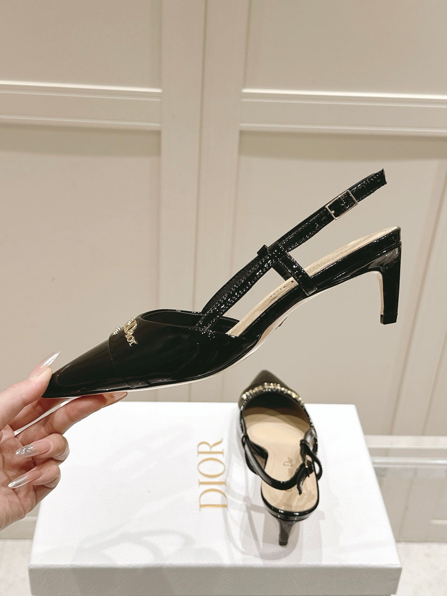 MY DD 25S SLINGBACK PUMP 50MM IN BLACK GLOSSY CALFSKIN - 34