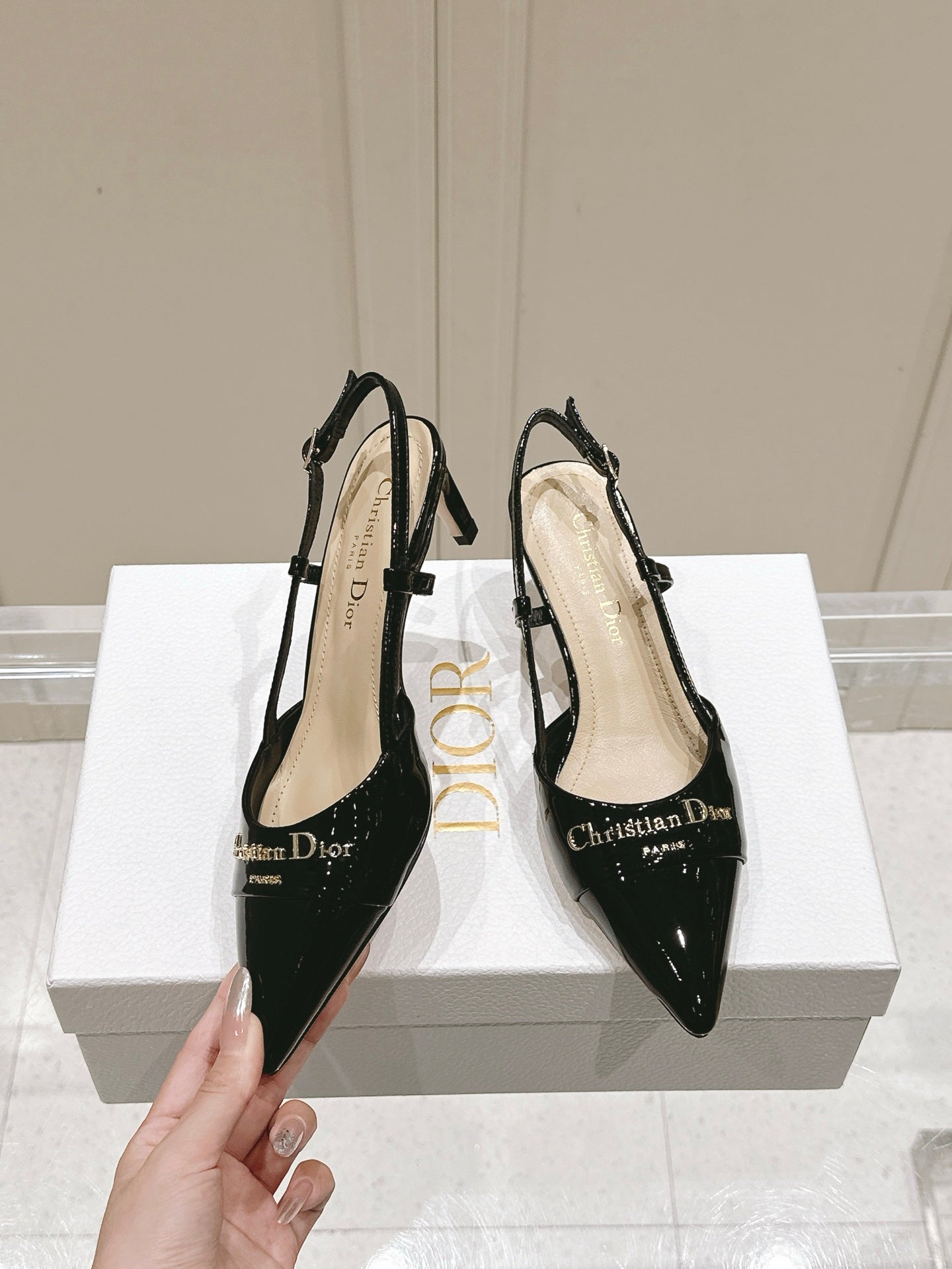 MY DD 25S SLINGBACK PUMP 50MM IN BLACK GLOSSY CALFSKIN - 34