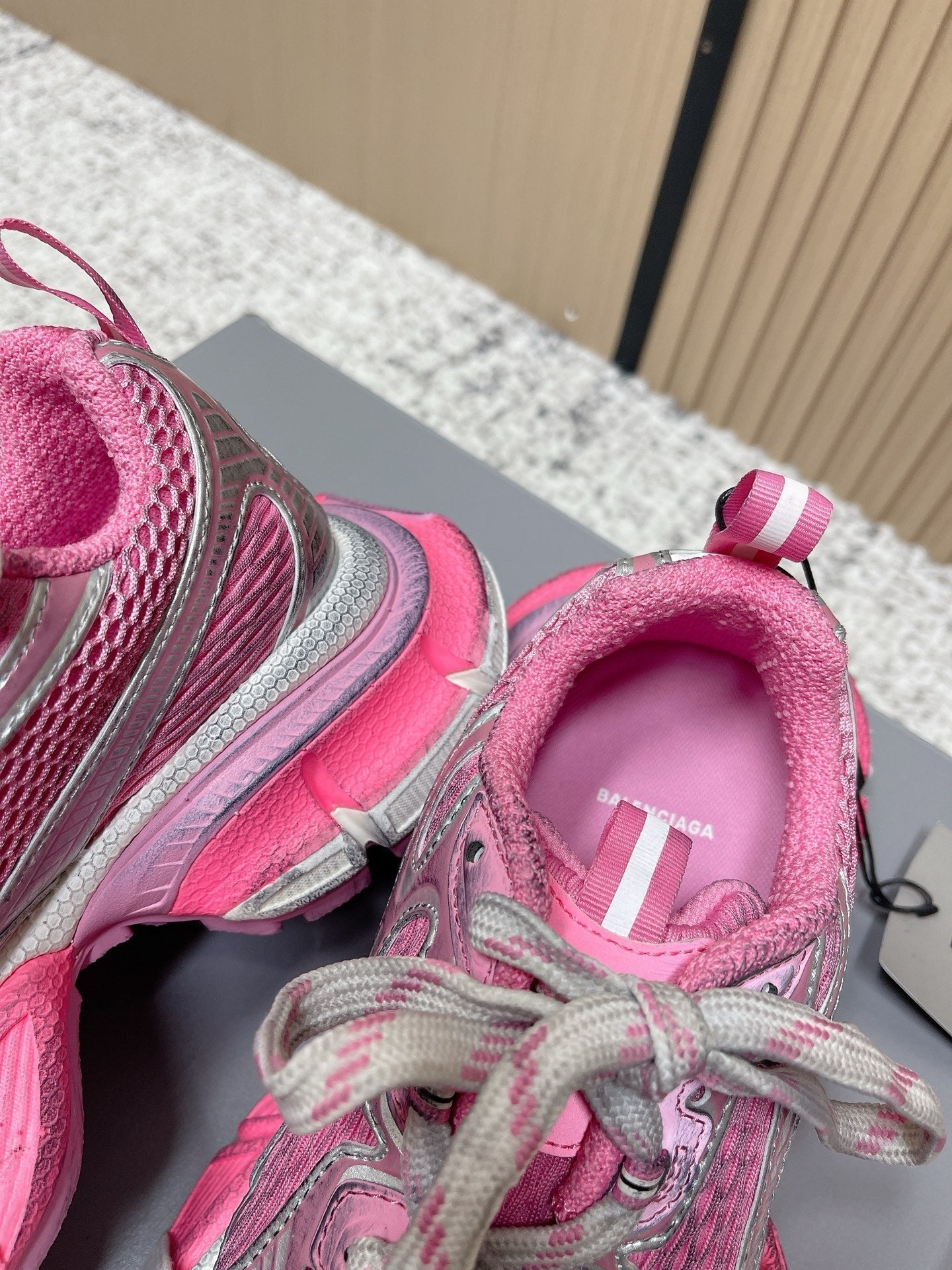 BALENCIAGA 25S 3XL SNEAKERS IN PINK MESH MIX GREY PU LEATHER - 36
