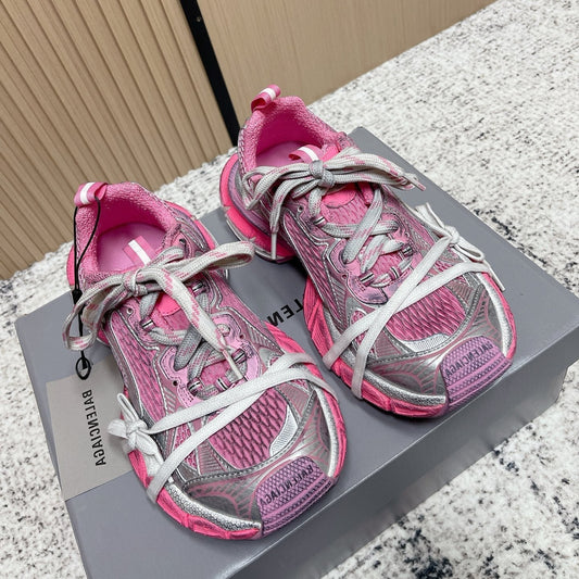 BALENCIAGA 25S 3XL SNEAKERS IN PINK MESH MIX GREY PU LEATHER - 36