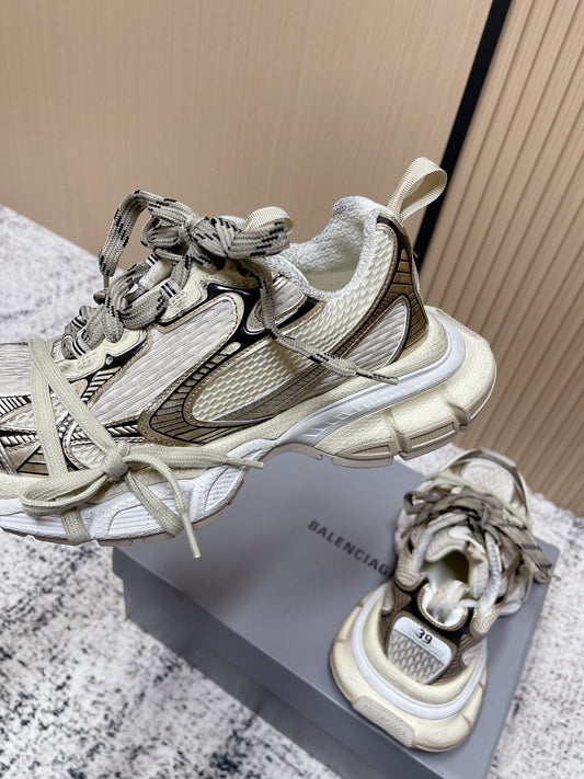 BALENCIAGA 25S 3XL SNEAKERS IN TAUPE GRAY MIX BLACK PU LEATHER - 36