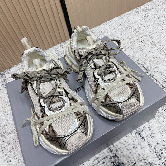 BALENCIAGA 25S 3XL SNEAKERS IN TAUPE GRAY MIX BLACK PU LEATHER - 36
