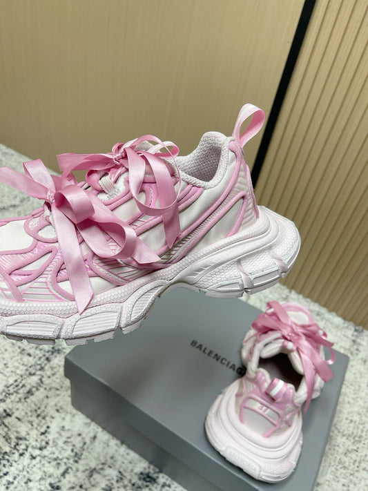 BALENCIAGA 25S 3XL SNEAKERS IN CREAM WHITE MIX PINK PU LEATHER - 35