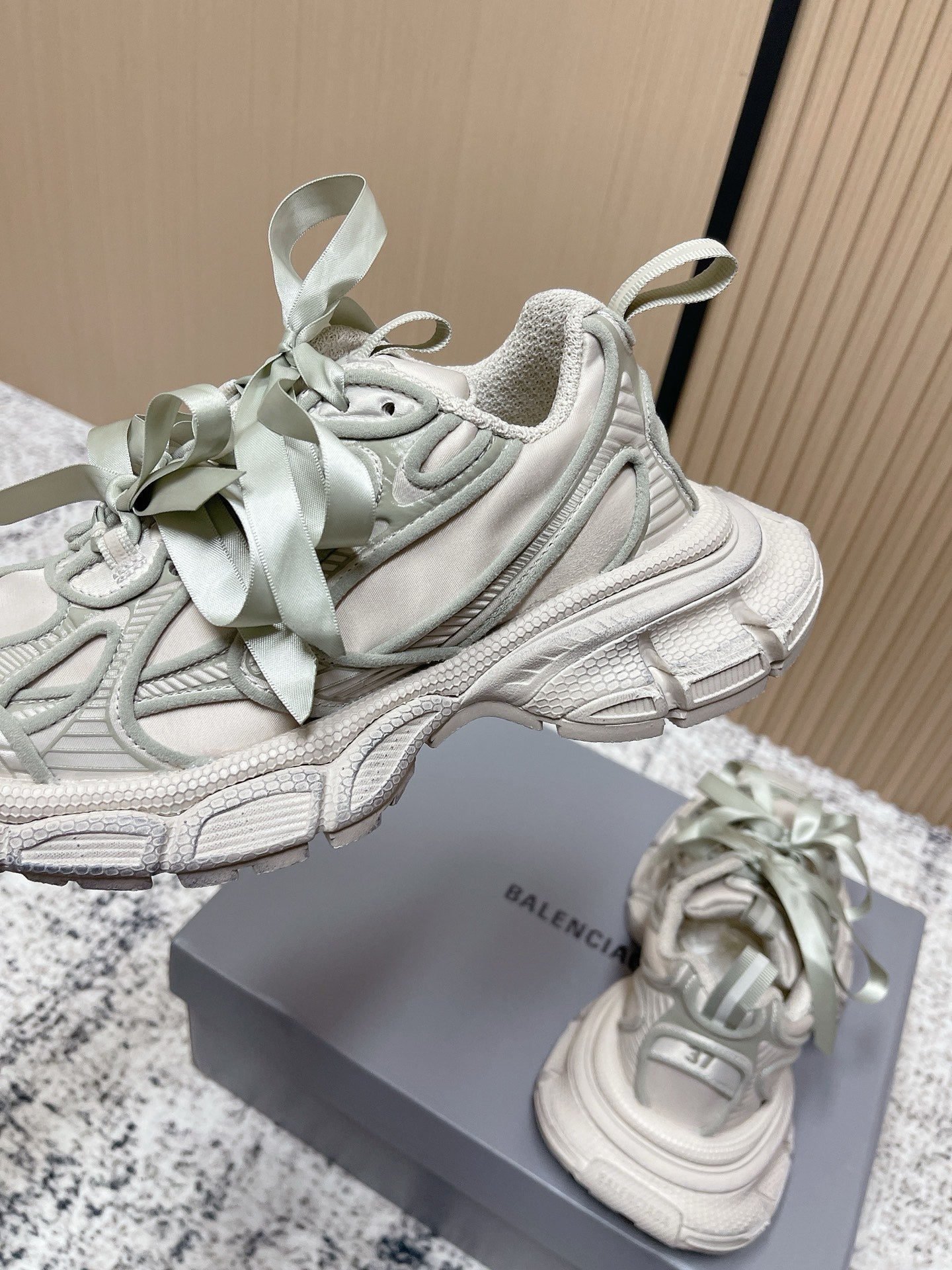 BALENCIAGA 25S 3XL SNEAKERS IN TAUPE GRAY PU LEATHER - 35