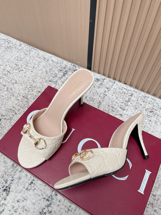 БОСОНІЖКИ GUCCI 26S НА ВИСОКОМУ ПІДБОРІ 85 ММ З ТЕЛЯЧОЇ ШКІРИ КРЕМОВО-БІЛОГО КОЛЬОРУ