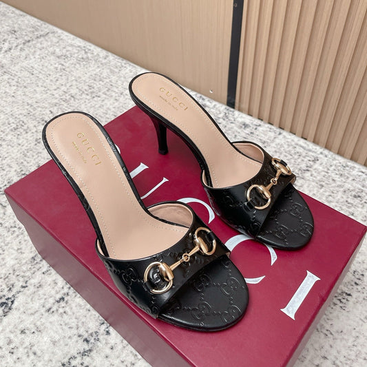БОСОНІЖКИ GUCCI 26S НА ВИСОКИХ ПІДБОРАХ 85 ММ З ЧОРНОЇ ТЕЛЯЧОЇ ШКІРИ