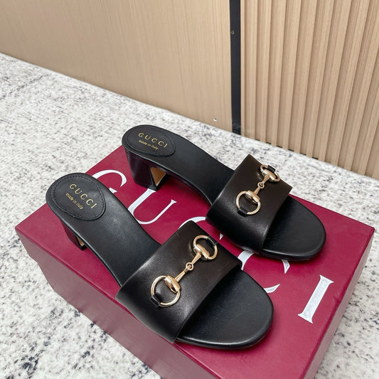 БОСОНІЖКИ GUCCI 26S HORSEBIT НА СЕРЕДНЬОМУ ПІДБОРАХ З ЧОРНОЇ ТЕЛЯЧОЇ ШКІРИ