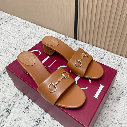 Босоніжки GUCCI 26S HORSEBIT на підборах середньої висоти з коричневої телячої шкіри