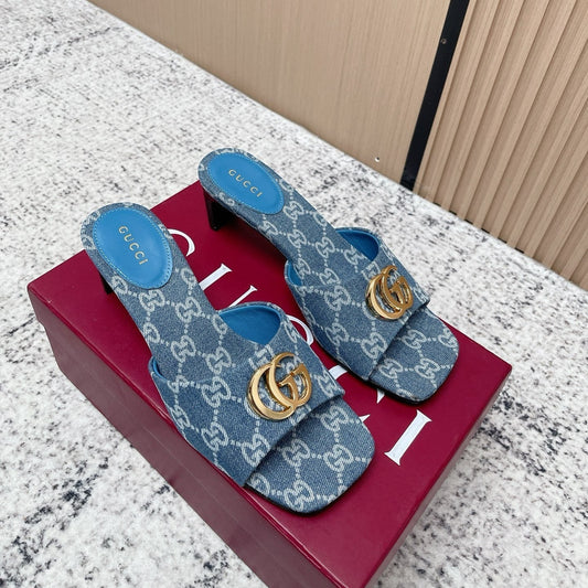 ВИСОКІ ПІДБОРИ GUCCI 26S З СИНЬОГО ДЕНІМУ ІЗ ЗОЛОТИСТОЮ ФУРНІТУРОЮ