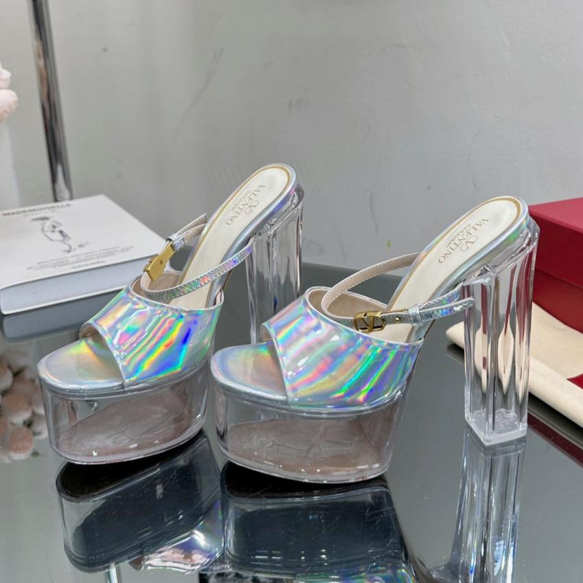 HIGH HEEL SANDAL 14CM IN SILVER CALFSKIN AND TRANSPARENT PVC - 35