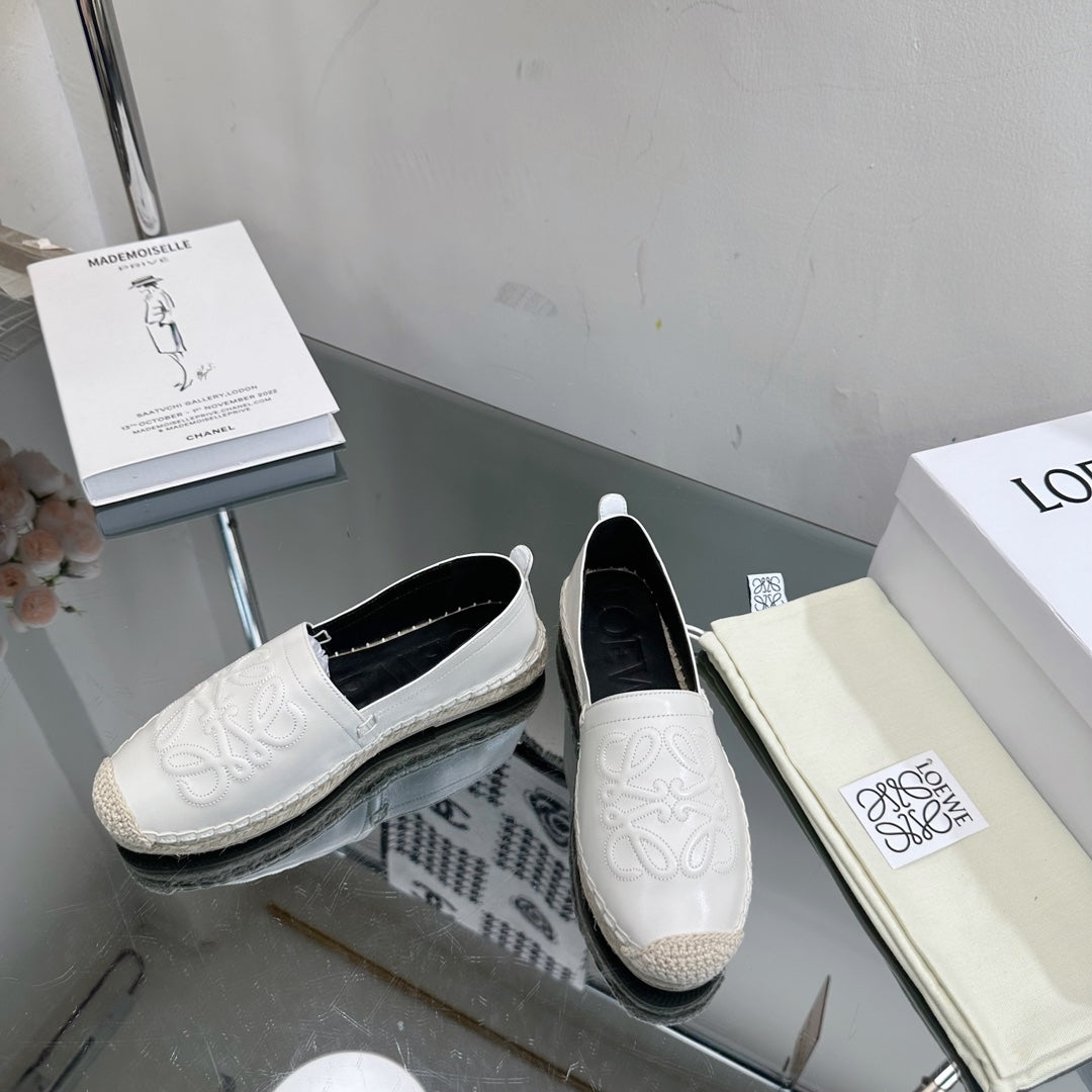 Loew Anagram Espadrille White Black Leather - 35