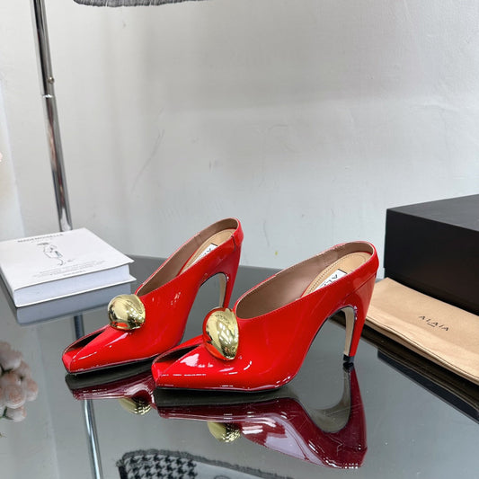 ALAIA AZZEDINE HIGH HEELS IN CHERRY RED CALFSKIN WITH GOLD HARDWARE - 35