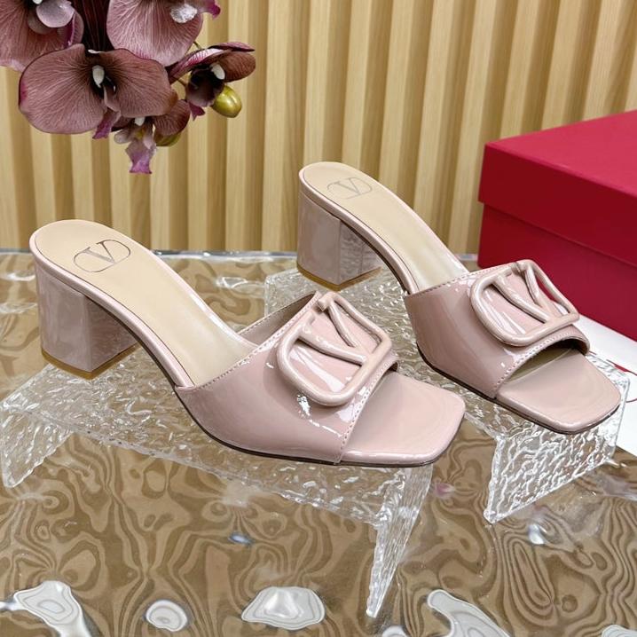 VLOGO SIGNATURE HIGH SHINE OPEN TOE SANDALS 60 MM IN CREPE PINK CALFSKIN - 35