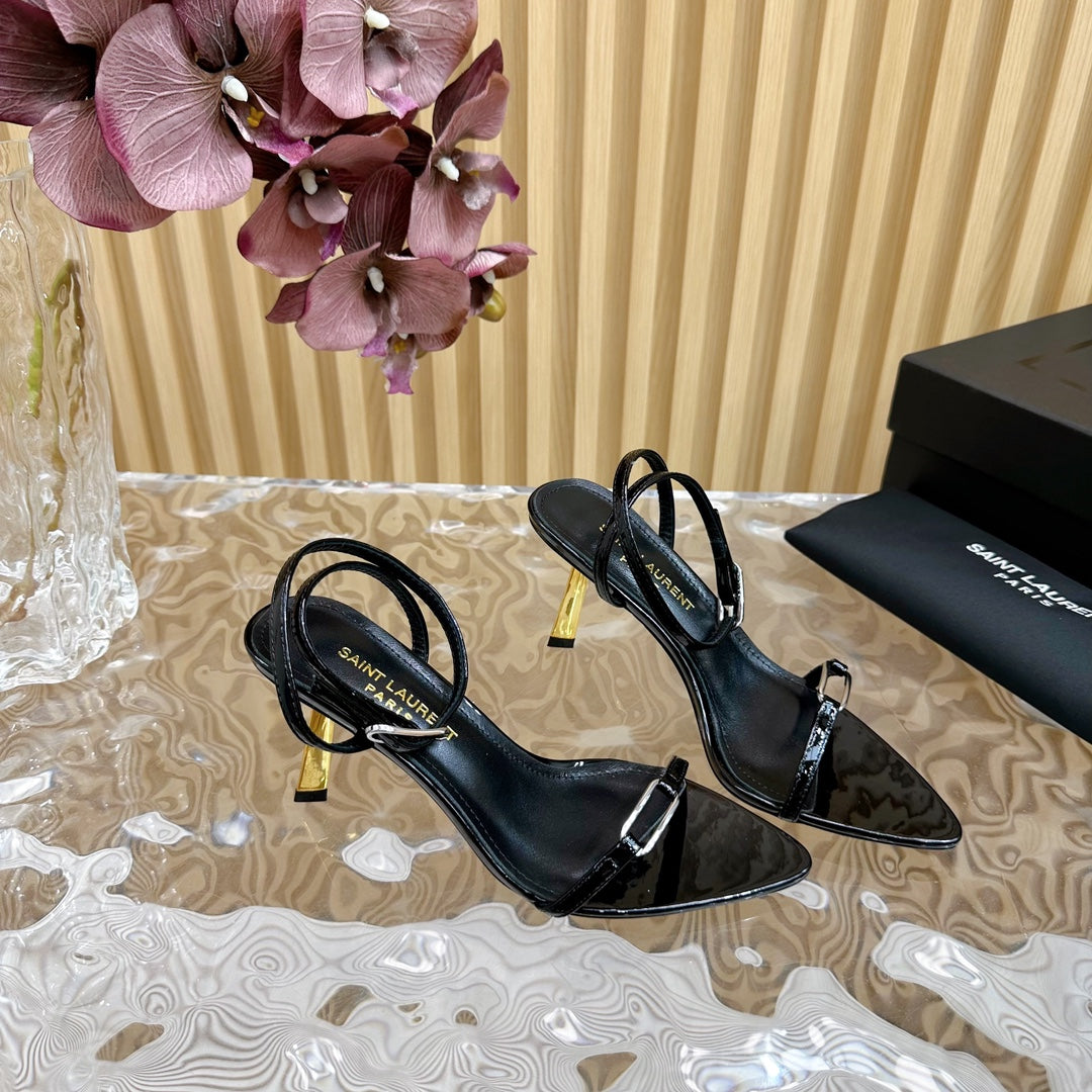KITTY SANDALS 70 IN BLACK SHINY LEATHER - 35