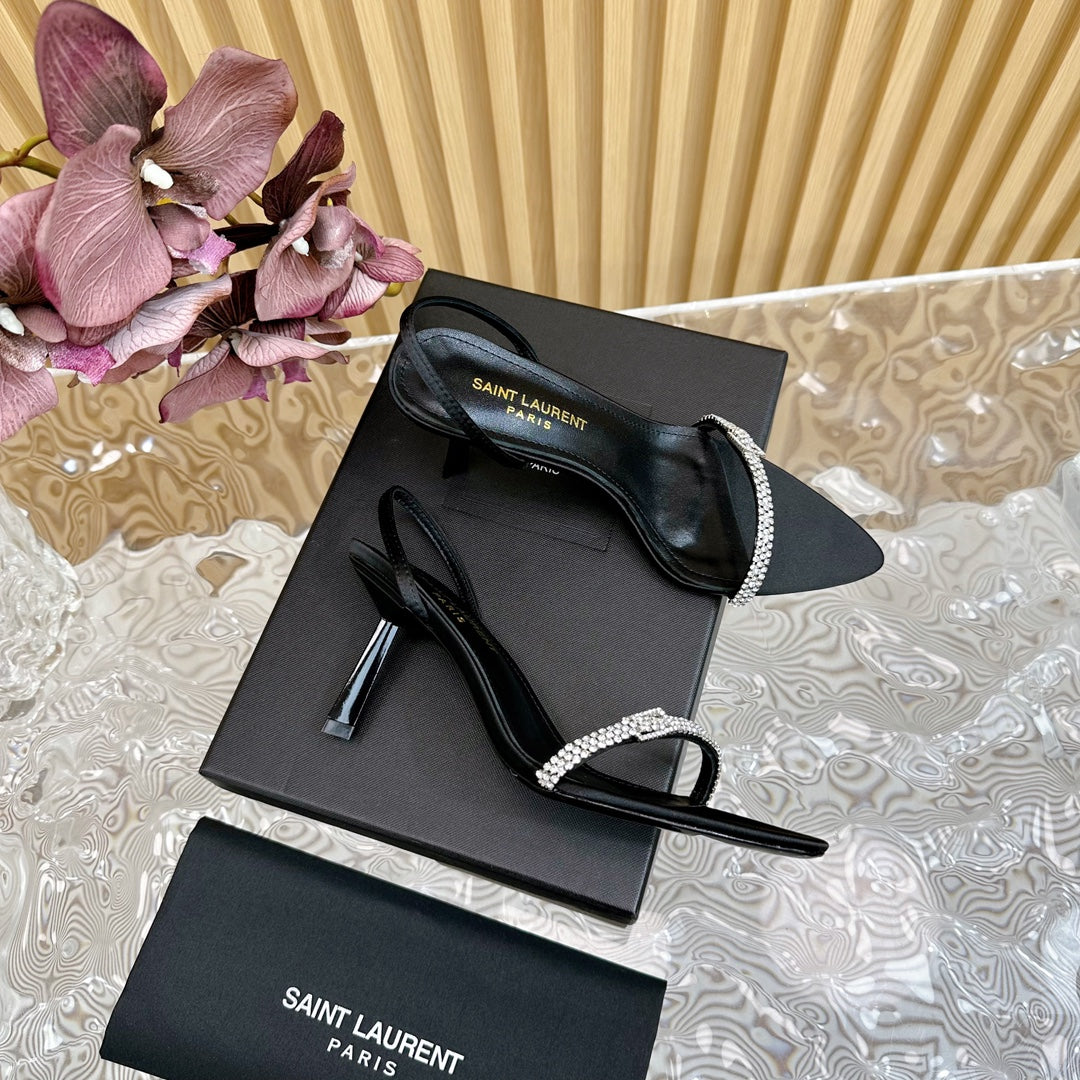 RENDEZ-VOUS SANDALS 70 IN SATIN CREPE BLACK LEATHER - 35
