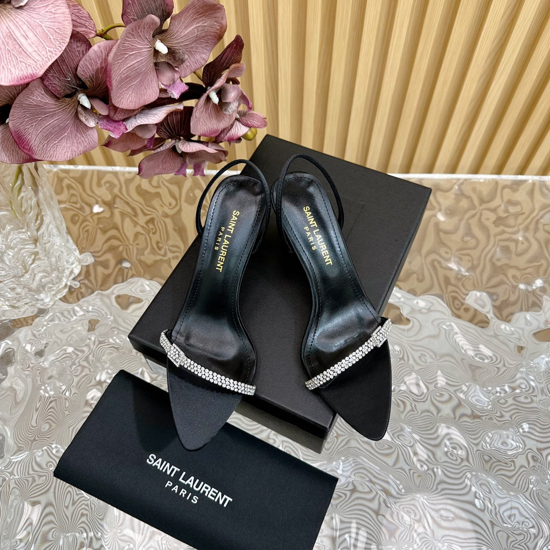 RENDEZ-VOUS SANDALS 70 IN SATIN CREPE BLACK LEATHER - 35