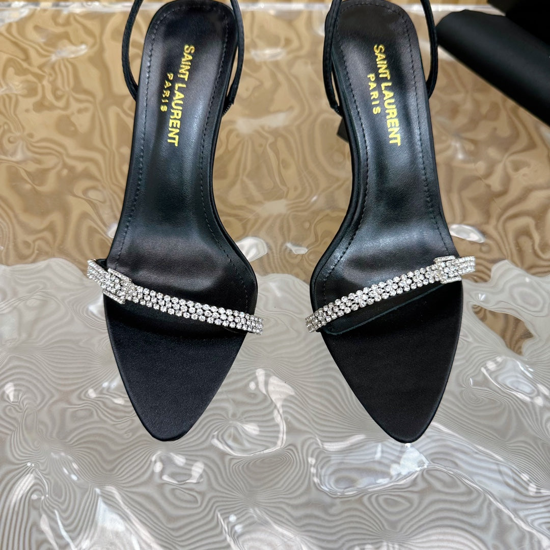 RENDEZ-VOUS SANDALS 70 IN SATIN CREPE BLACK LEATHER - 35