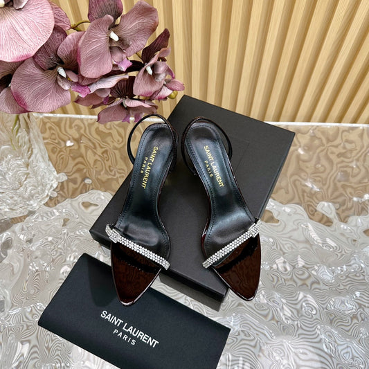 RENDEZ-VOUS SANDALS 70 IN SATIN CREPE BLACK MAROON LEATHER - 35