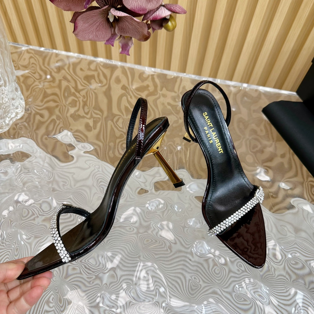 RENDEZ-VOUS SANDALS 70 IN SATIN CREPE BLACK MAROON LEATHER - 35