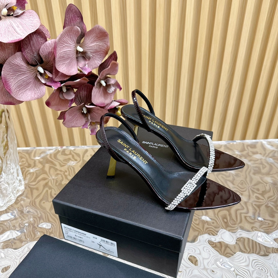 RENDEZ-VOUS SANDALS 70 IN SATIN CREPE BLACK MAROON LEATHER - 35