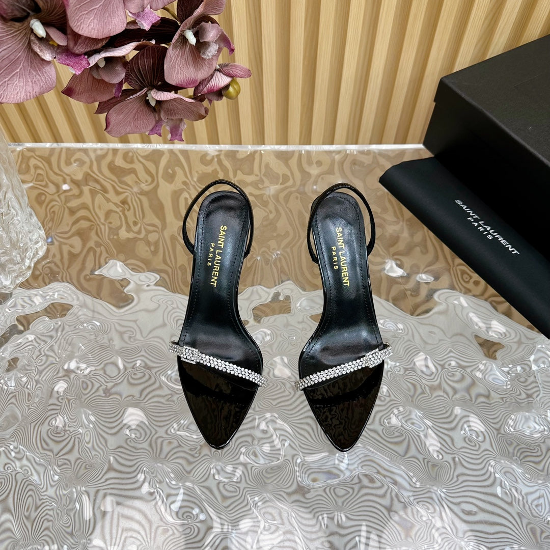 RENDEZ-VOUS SANDALS 70 IN SATIN CREPE PATENT BLACK LEATHER - 35