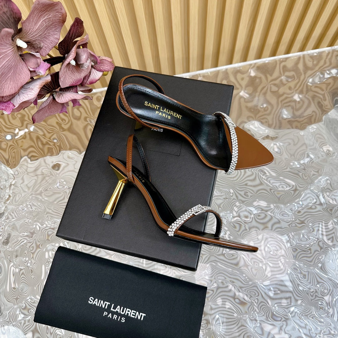 RENDEZ-VOUS SANDALS 70 IN SATIN CREPE BROWN LEATHER - 35
