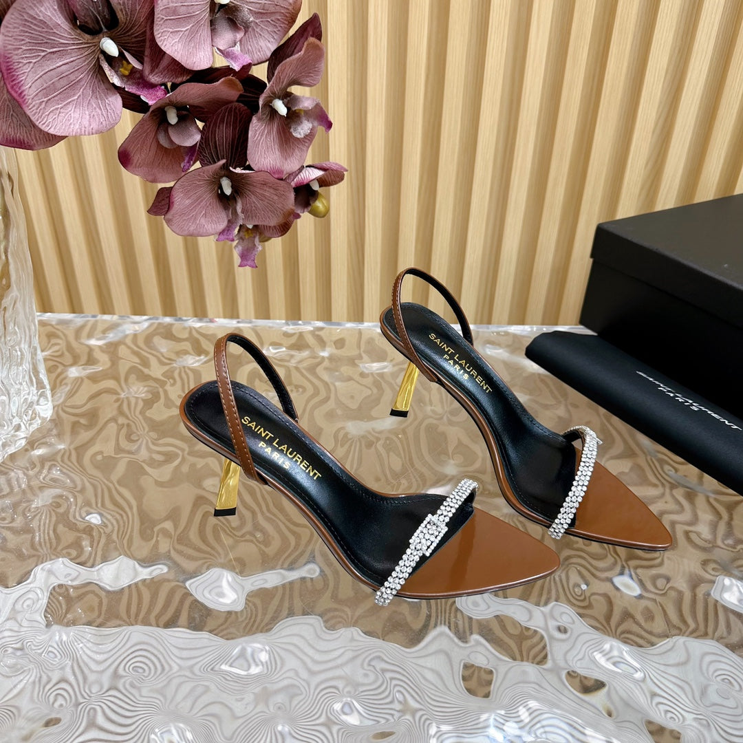 RENDEZ-VOUS SANDALS 70 IN SATIN CREPE BROWN LEATHER - 35