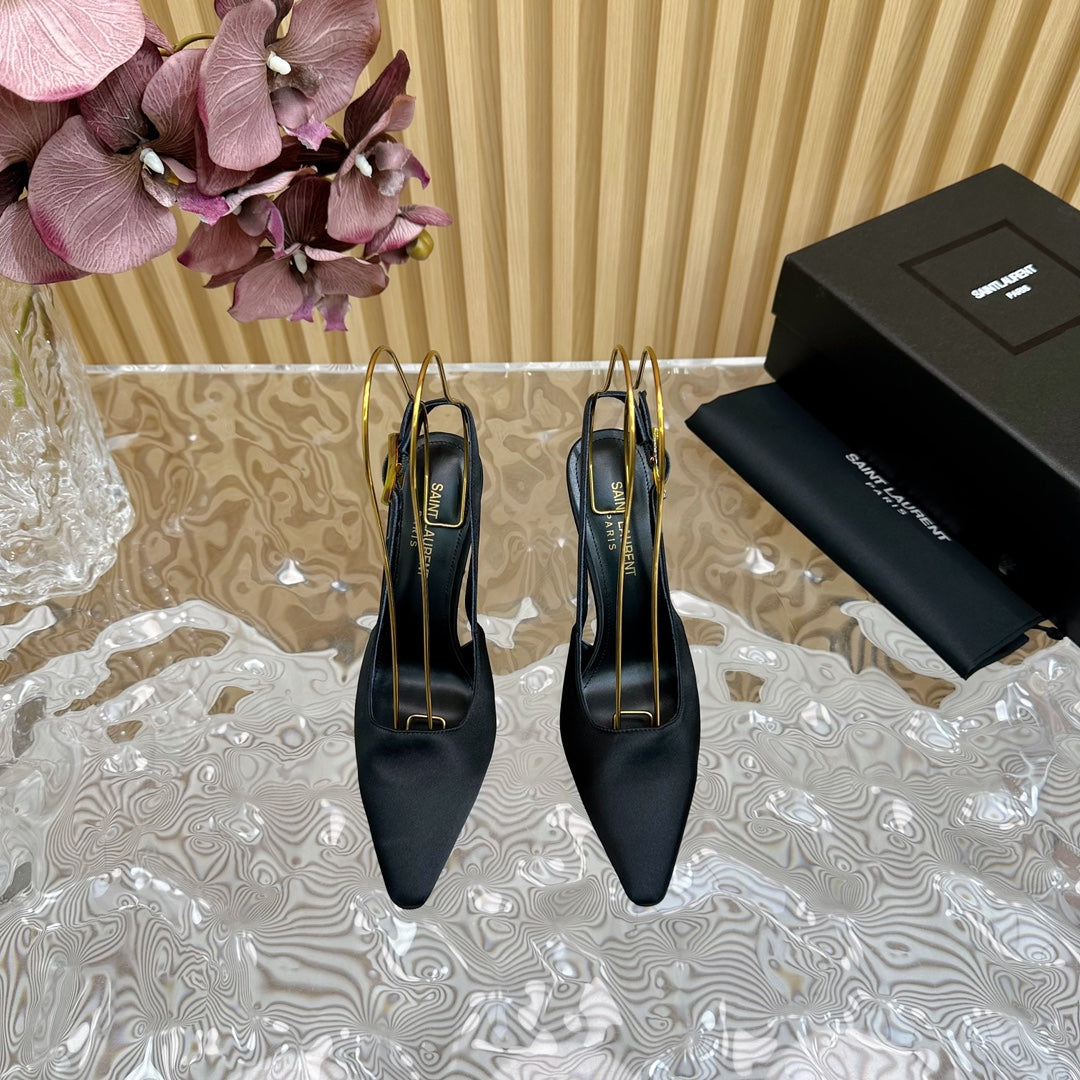 SL DUNE SLINGBACK PUMPS BLACK SATIN - 35