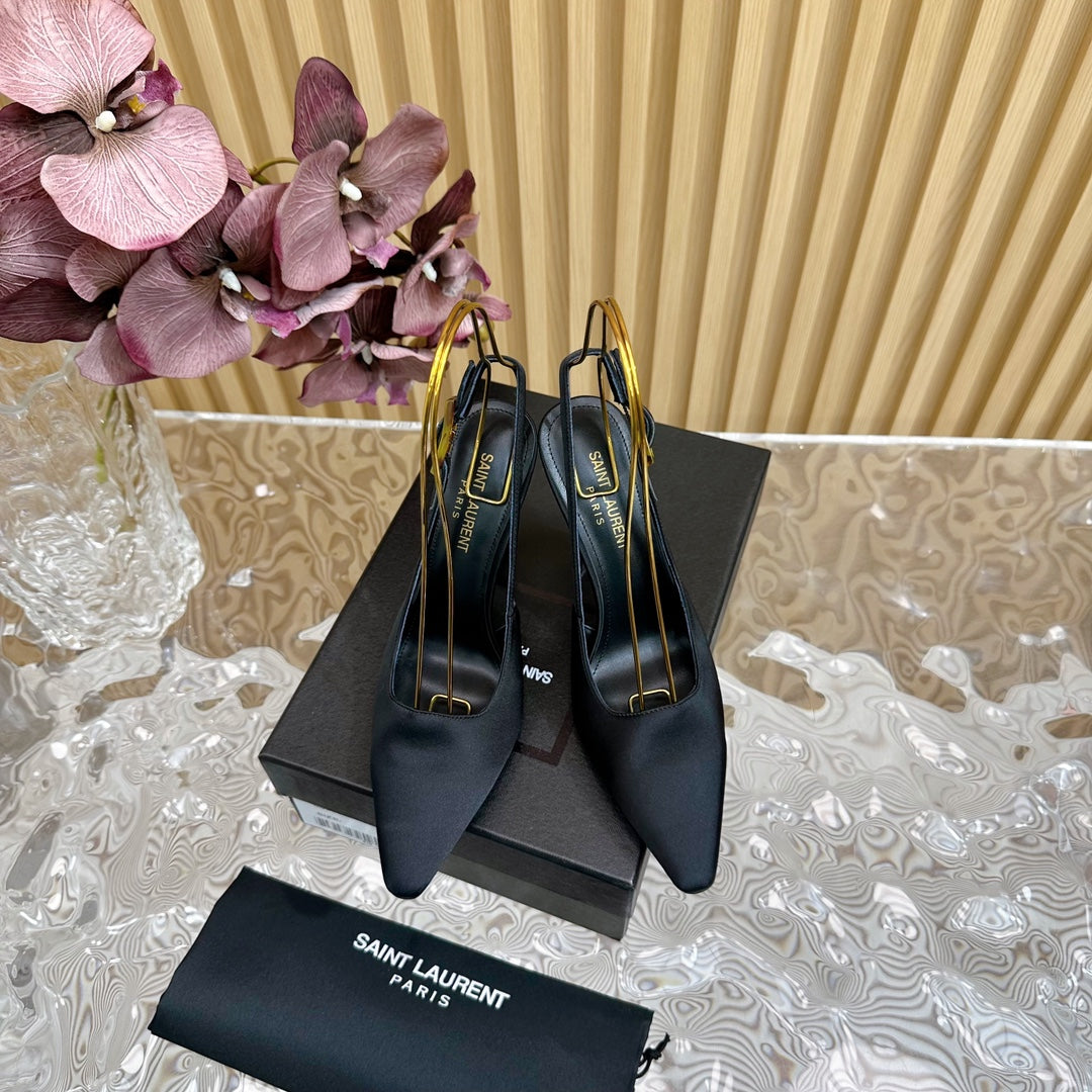 SL DUNE SLINGBACK PUMPS BLACK SATIN - 35