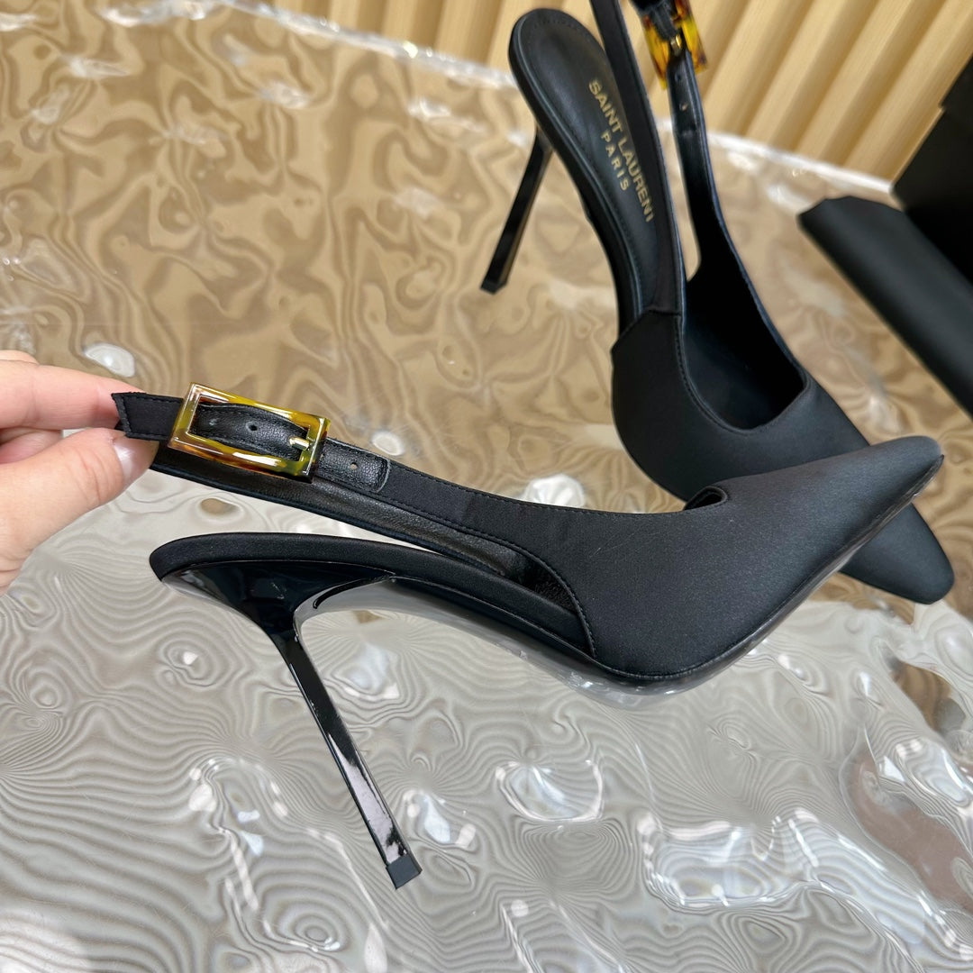 SL DUNE SLINGBACK PUMPS BLACK SATIN - 35