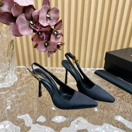 SL DUNE SLINGBACK PUMPS BLACK SATIN - 35