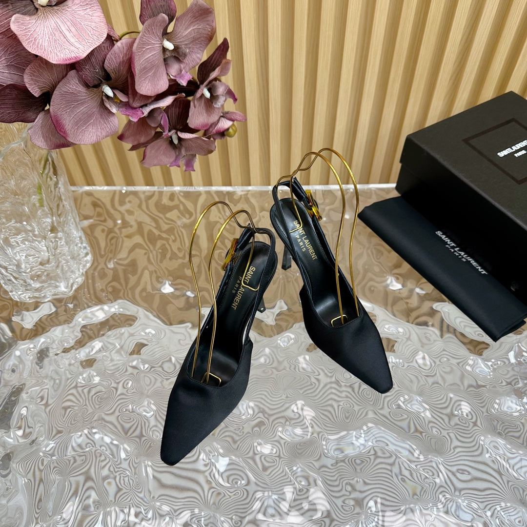 SL DUNE SLINGBACK PUMPS BLACK SATIN - 35