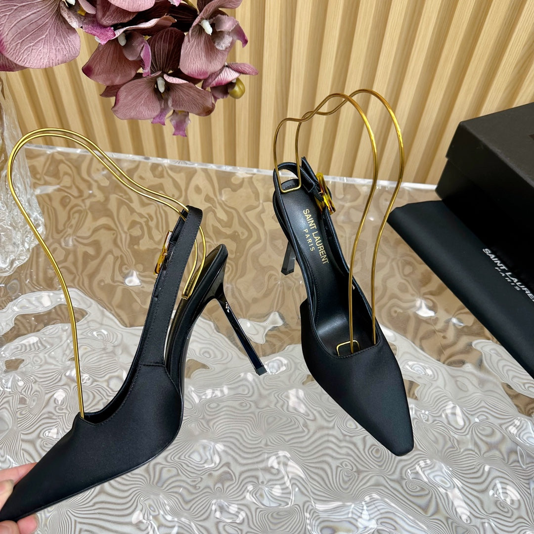 SL DUNE SLINGBACK PUMPS BLACK SATIN - 35