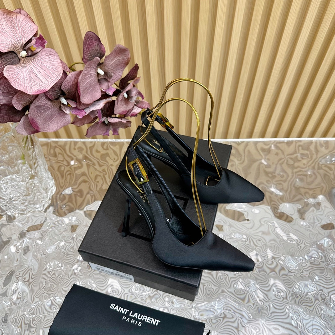 SL DUNE SLINGBACK PUMPS BLACK SATIN - 35