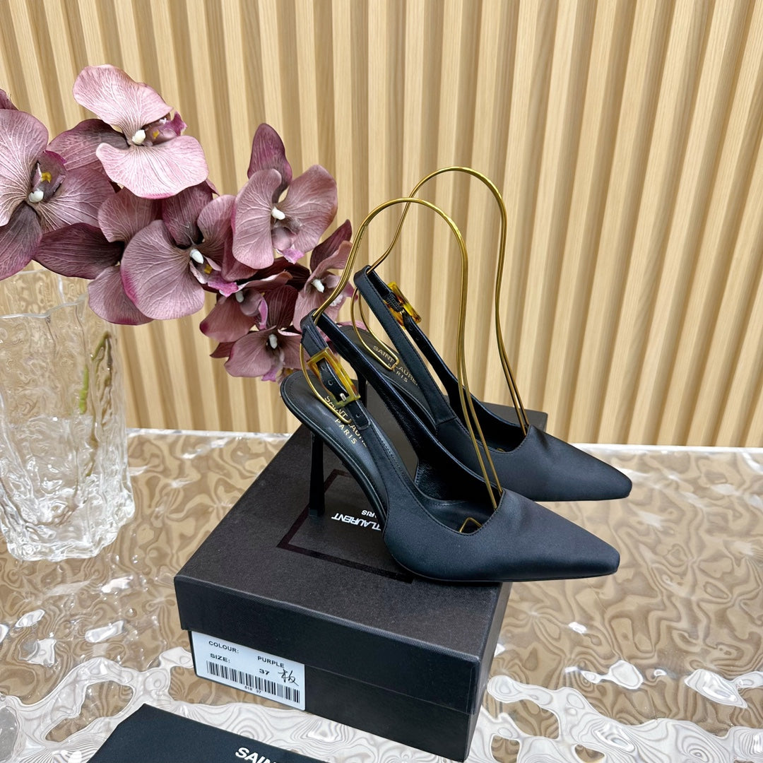 SL DUNE SLINGBACK PUMPS BLACK SATIN - 35