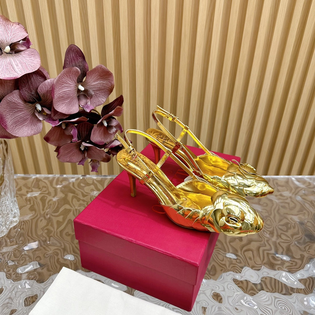 ATELIER SLINGBACK HEELS 75 MM IN GOLD METALLIC CALFSKIN - 35