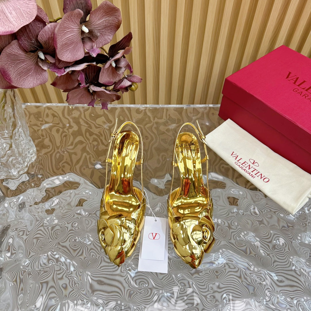 ATELIER SLINGBACK HEELS 75 MM IN GOLD METALLIC CALFSKIN - 35