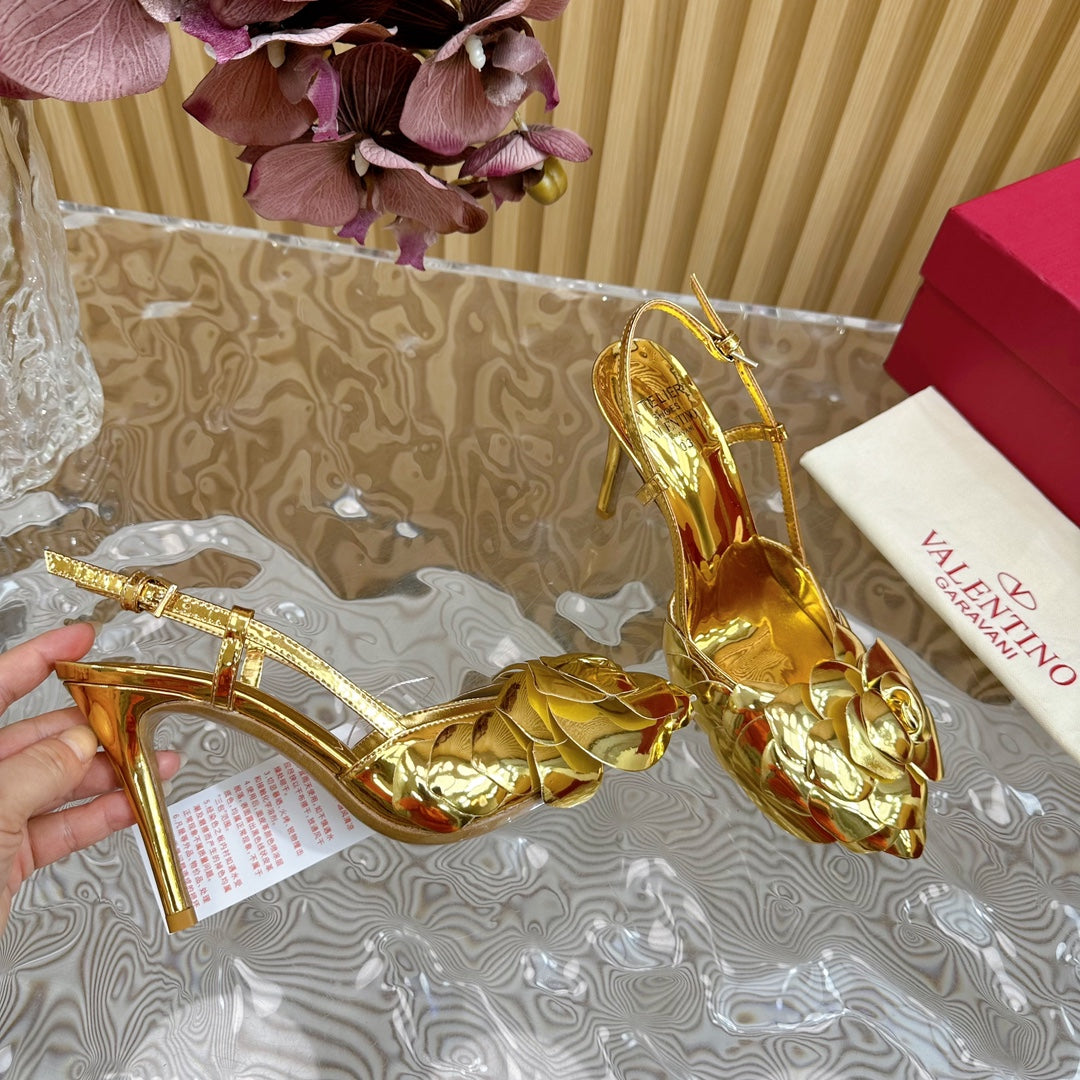 ATELIER SLINGBACK HEELS 95 MM IN GOLD METALLIC CALFSKIN - 35