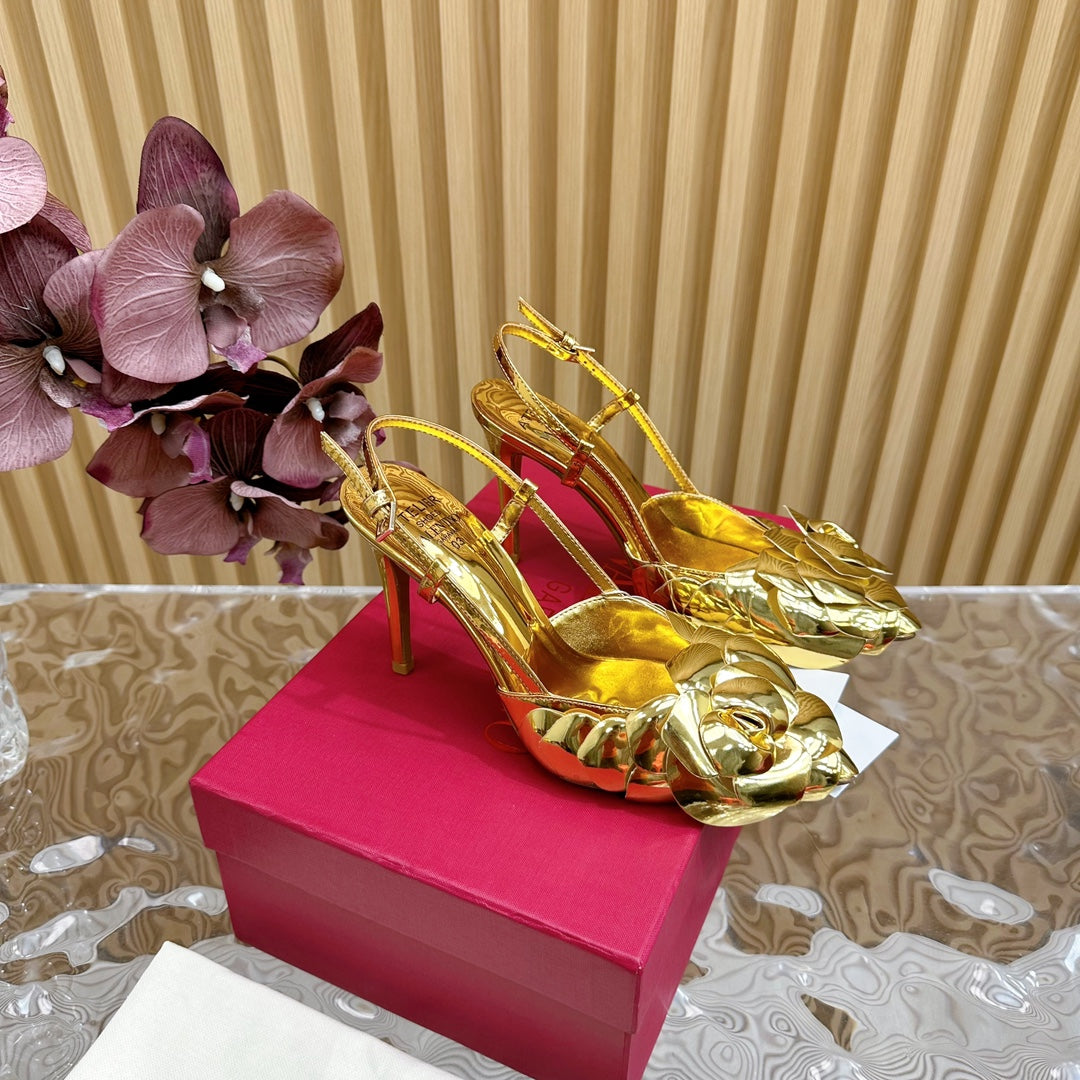 ATELIER SLINGBACK HEELS 95 MM IN GOLD METALLIC CALFSKIN - 35